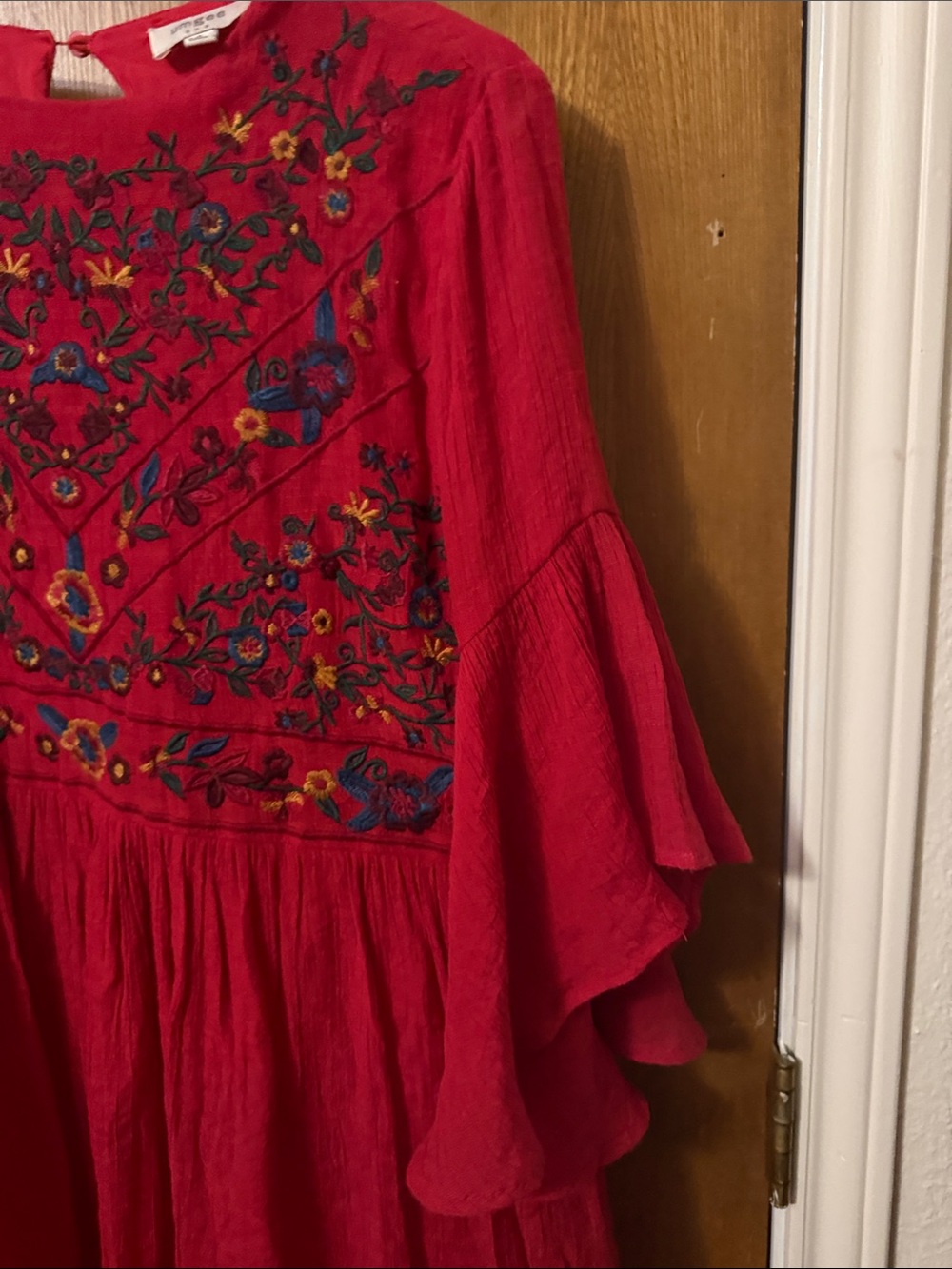 Umgee Red Embroidered Bell-Sleeve Tunic Dress - Picture 6 of 8
